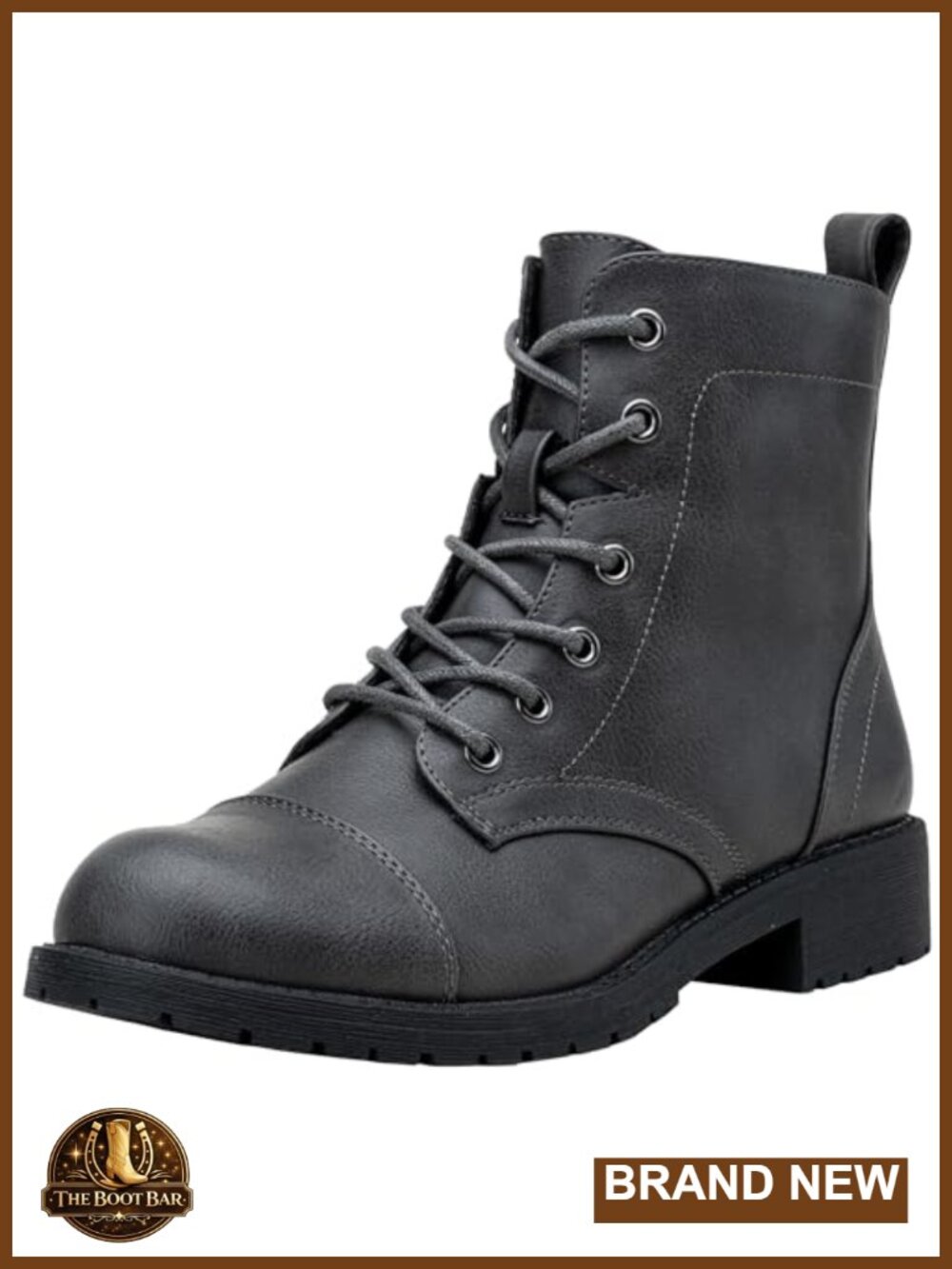 Women's Lace Up Combat Ankle Boots Cap Toe Low Block Heel Memory Foam Faux
